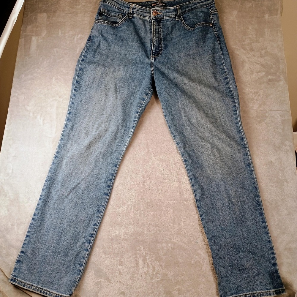 Lee Instantly Slims Jeans‎ Womens 16 Blue Relaxed Straight Leg 33x28 High Rise